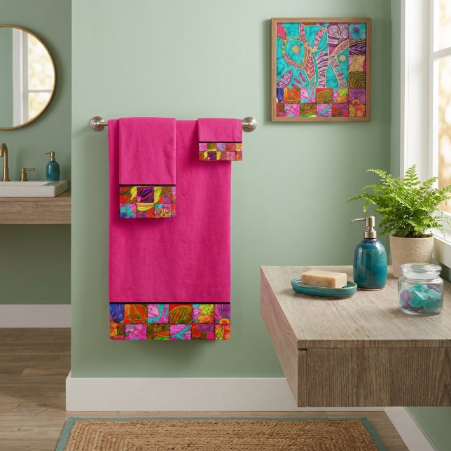 Bohemian checkered floral bath towel set (Creator Uploaded)