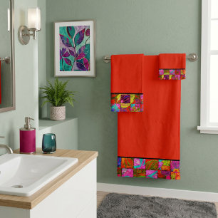 Bohemian checkered floral bath towel set