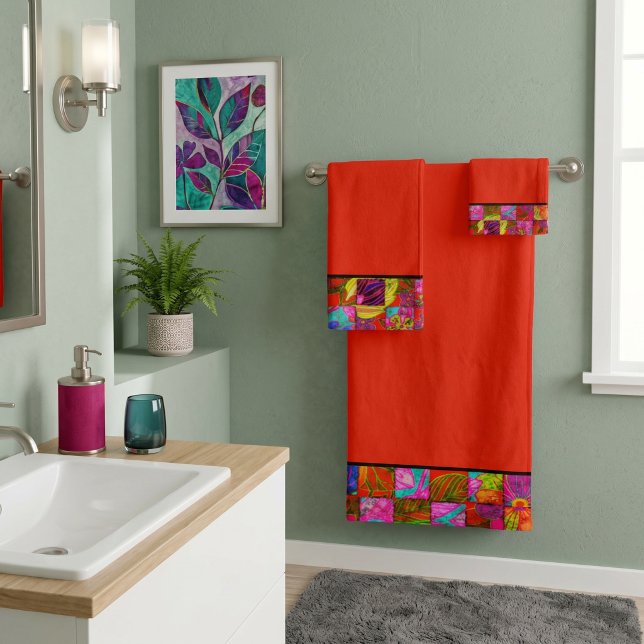 Bohemian checkered floral bath towel set (Creator Uploaded)