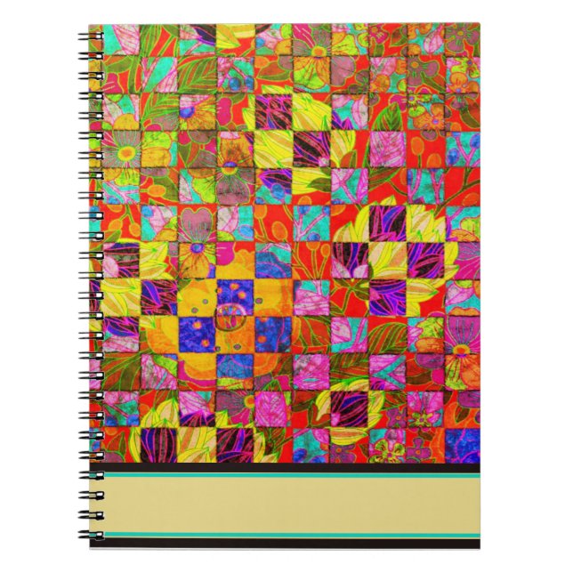Bohemian checkered floral notebook (Front)