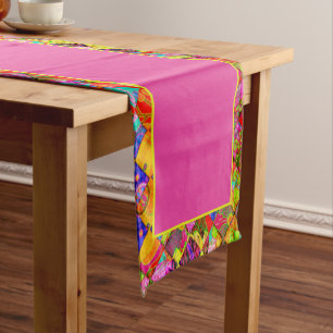 Bohemian checkered floral short table runner