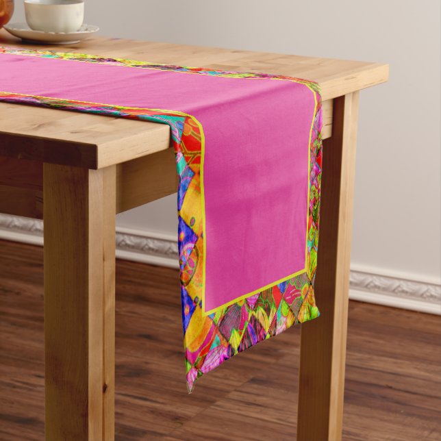 Bohemian checkered floral short table runner (In Situ)