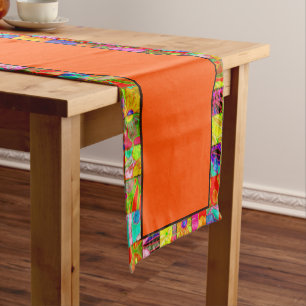 Bohemian checkered floral short table runner
