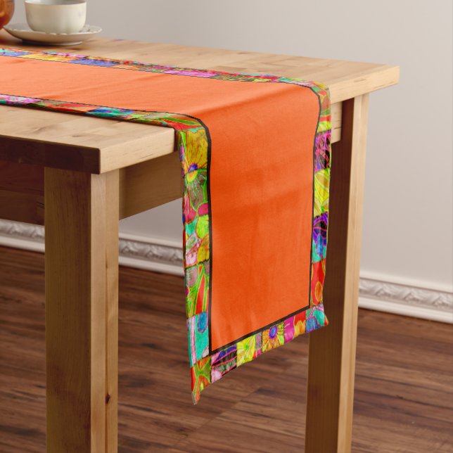 Bohemian checkered floral short table runner (In Situ)
