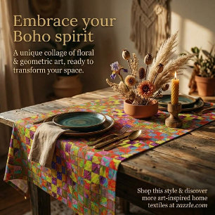 Bohemian checkered floral tablecloth