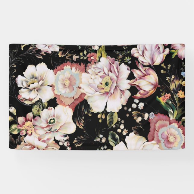 bohemian chic blush pink flowers dark floral banner (Horizontal)
