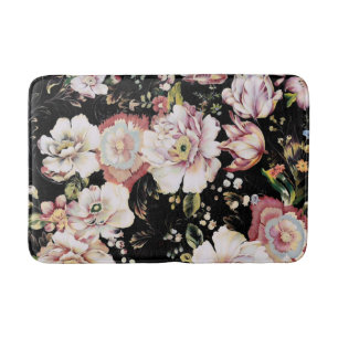 bohemian chic blush pink flowers dark floral bath mat