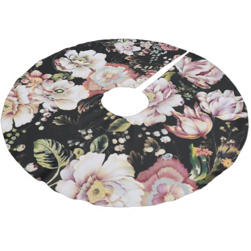 bohemian chic blush pink flowers dark floral brushed polyester tree skirt