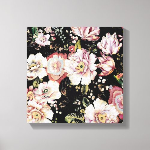 bohemian chic blush pink flowers dark floral canvas print