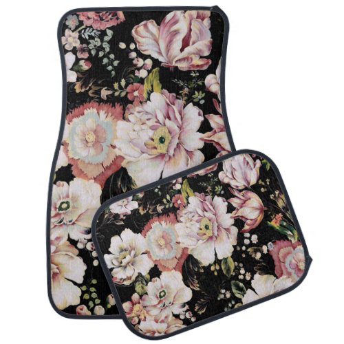 bohemian chic blush pink flowers dark floral car floor mat