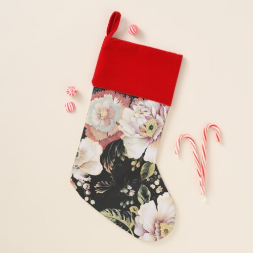 bohemian chic blush pink flowers dark floral christmas stocking