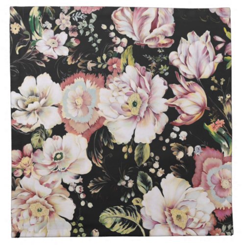 bohemian chic blush pink flowers dark floral cloth napkin