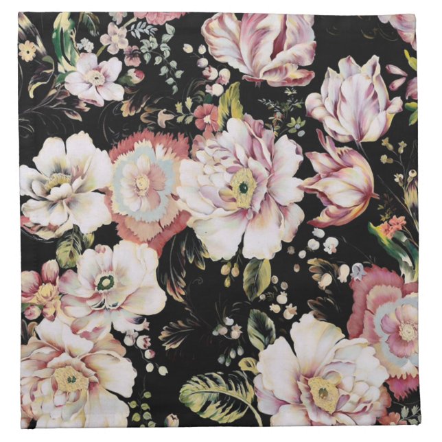 bohemian chic blush pink flowers dark floral cloth napkin (Front)