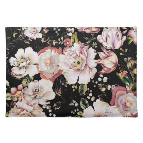 bohemian chic blush pink flowers dark floral cloth placemat