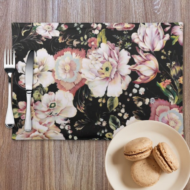 bohemian chic blush pink flowers dark floral cloth placemat (bohemian chic blush pink flowers dark floral cloth placemat)