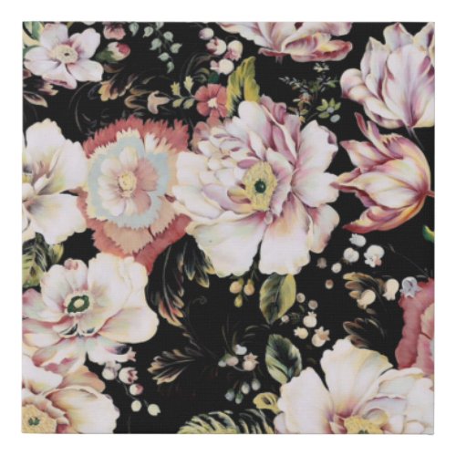 bohemian chic blush pink flowers dark floral faux canvas print