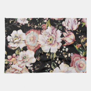 bohemian chic blush pink flowers dark floral kitchen towel