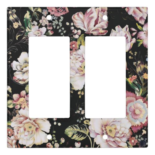 bohemian chic blush pink flowers dark floral light switch cover