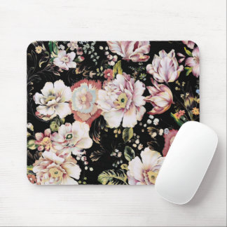 bohemian chic blush pink flowers dark floral mouse pad