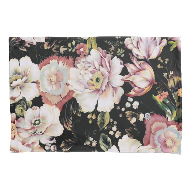bohemian chic blush pink flowers dark floral pillow case (Front-Left)