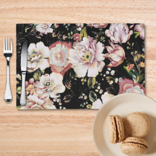 bohemian chic blush pink flowers dark floral placemat