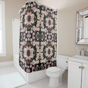 bohemian chic blush pink flowers dark floral shower curtain