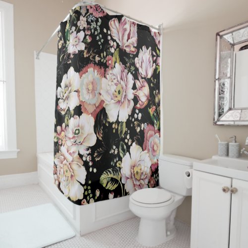 bohemian chic blush pink flowers dark floral shower curtain