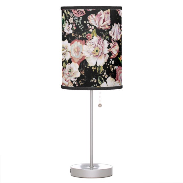 bohemian chic blush pink flowers dark floral table lamp (Left)