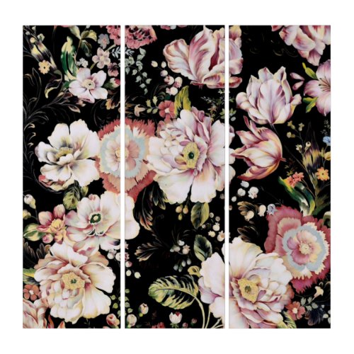 bohemian chic blush pink flowers dark floral triptych