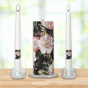 bohemian chic blush pink flowers dark floral unity candle set