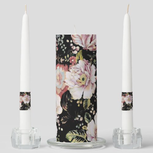bohemian chic blush pink flowers dark floral unity candle set
