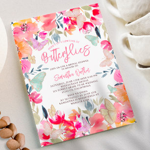 Bohemian chic butterflies flowers bridal shower invitation