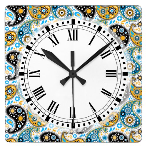 Bohemian Chic Country Kitchen Paisley Square Wall Clock