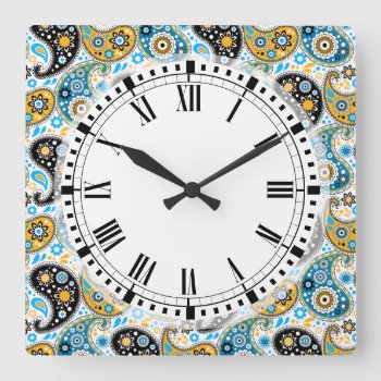 Bohemian Chic Country Kitchen Paisley Square Wall Clock by VillageDesign at Zazzle
