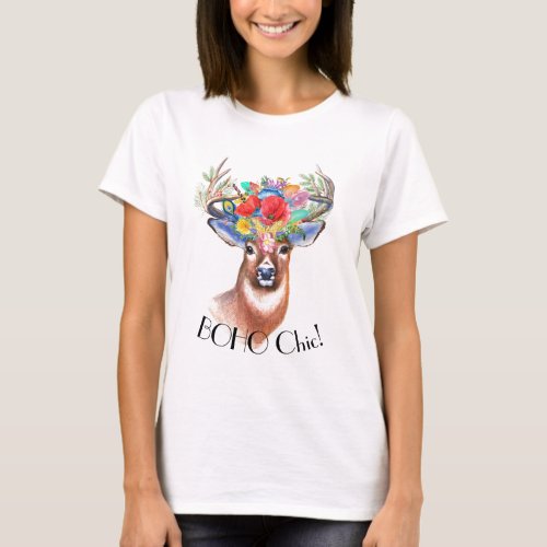 Bohemian chic deer floral crown T_Shirt