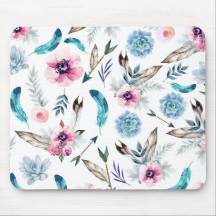 Bohemian Chic Floral Boho Girl Mouse Pad