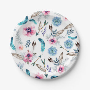 Bohemian Chic Floral Boho Girl Paper Plates