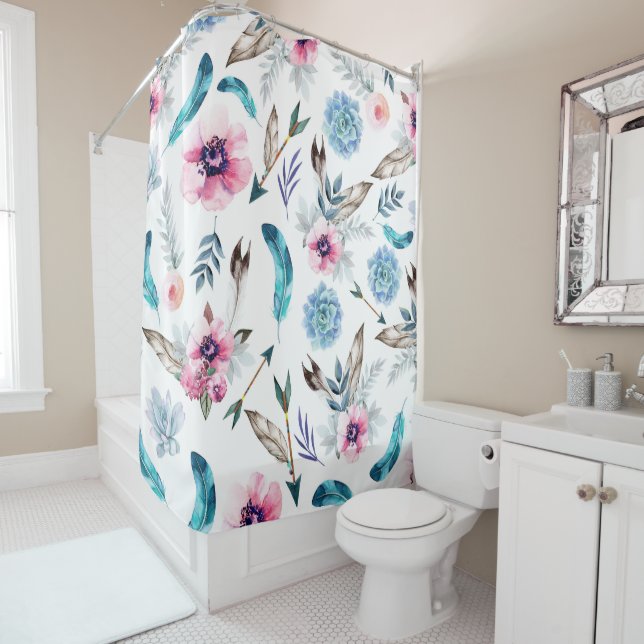 Bohemian Chic Floral Boho Girl Shower Curtain (In Situ)