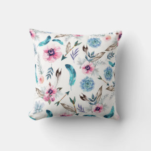 Bohemian Chic Floral Boho Girl Throw Pillow