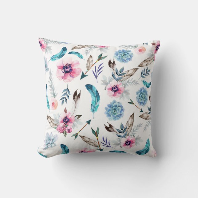 Bohemian Chic Floral Boho Girl Throw Pillow (Front)