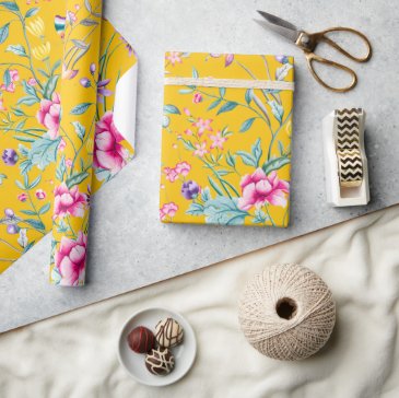 Bohemian Chic Floral & Butterflies Wrapping Paper