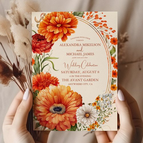 Bohemian Chic Floral Terracotta Wedding Invitation