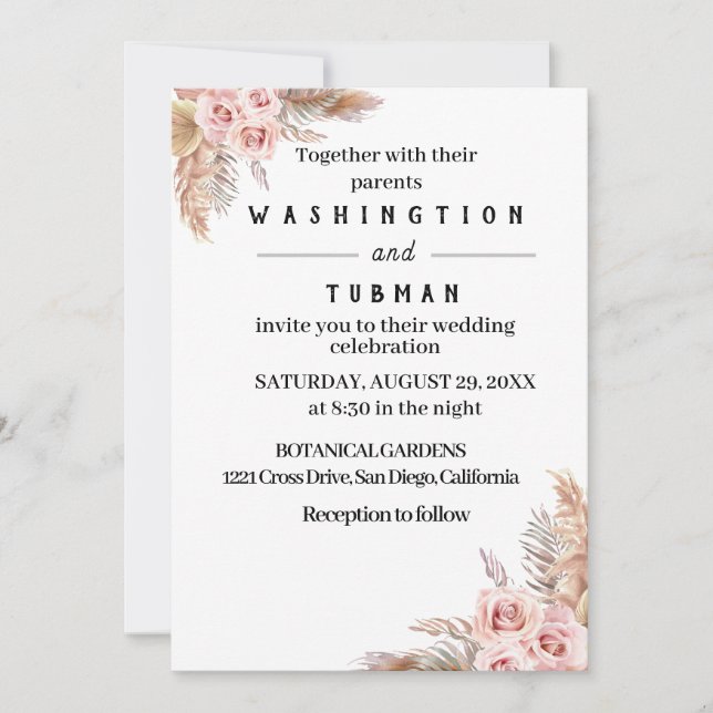 Bohemian Chic Floral Wedding Invitation Card (Front)