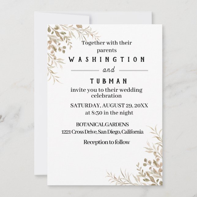 Bohemian Chic Floral Wedding Invitation Card (Front)