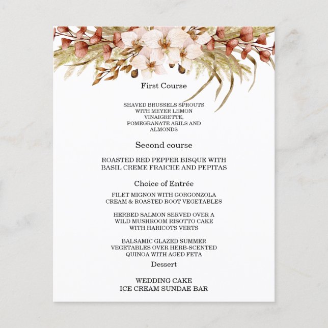 Bohemian Chic Floral Wedding Menu Cards (Front)