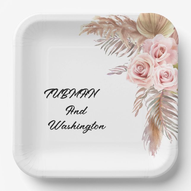 Bohemian Chic Floral Wedding Paper Plates (Front)