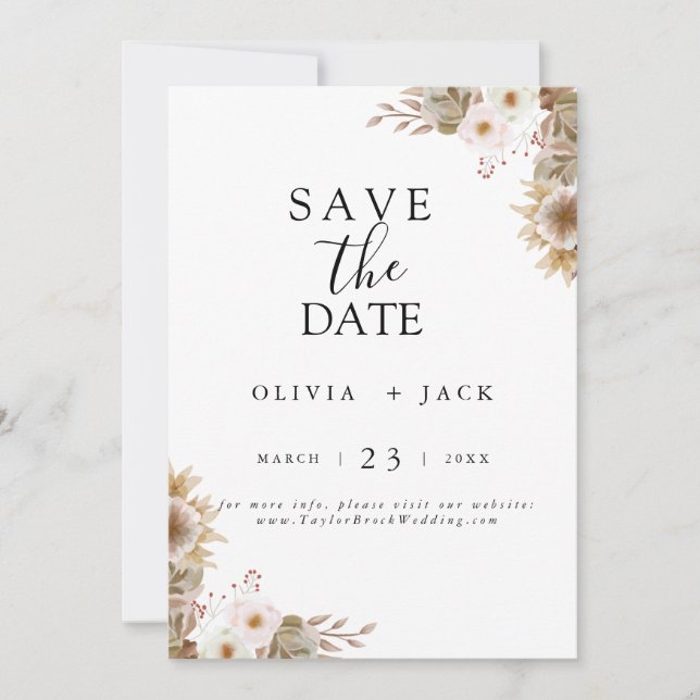 Bohemian Chic  floral Wedding Save The Date (Front)