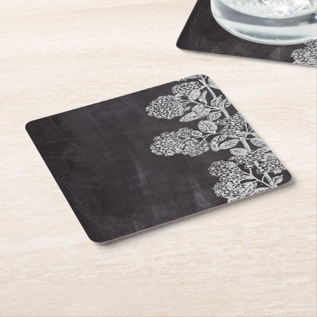 Bohemian Chic french country chalkboard botanical Square Paper Coaster (Angled)