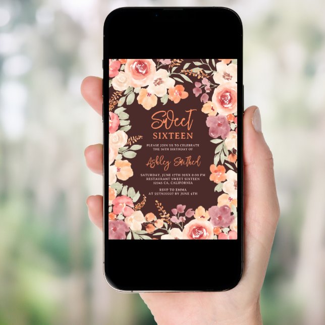 Bohemian chic orange painted fall Sweet 16 Invitation (Front Digital)