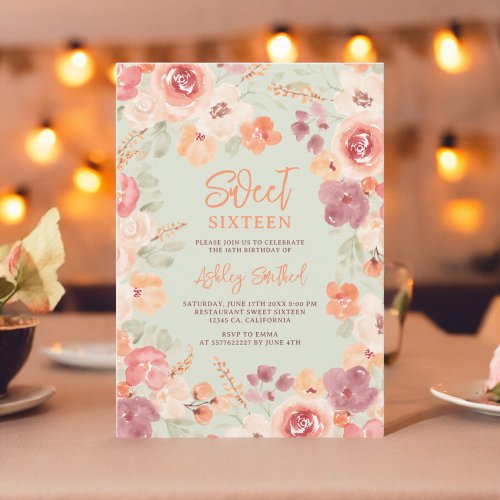 Bohemian chic orange painted fall Sweet 16 Invitation